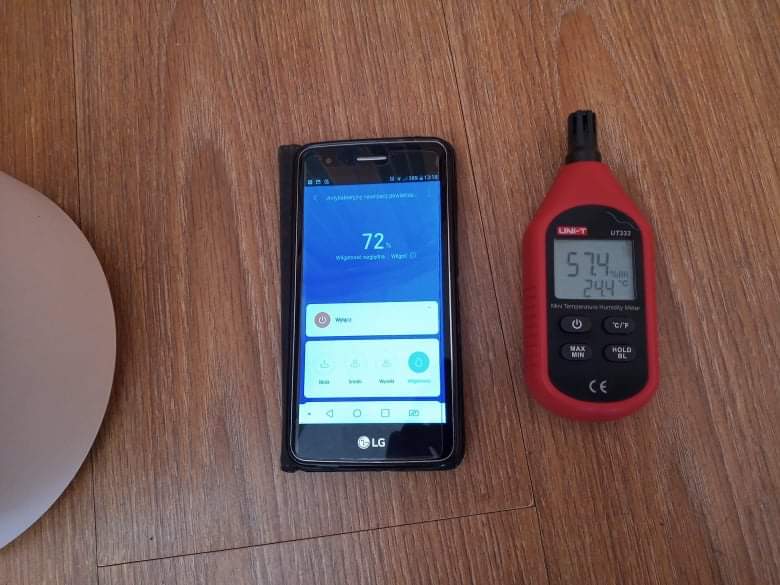 Wilgotność powietrza mierzona przez Xiaomi Mi Smart Antibacterial i niezależny miernik wilgotności
