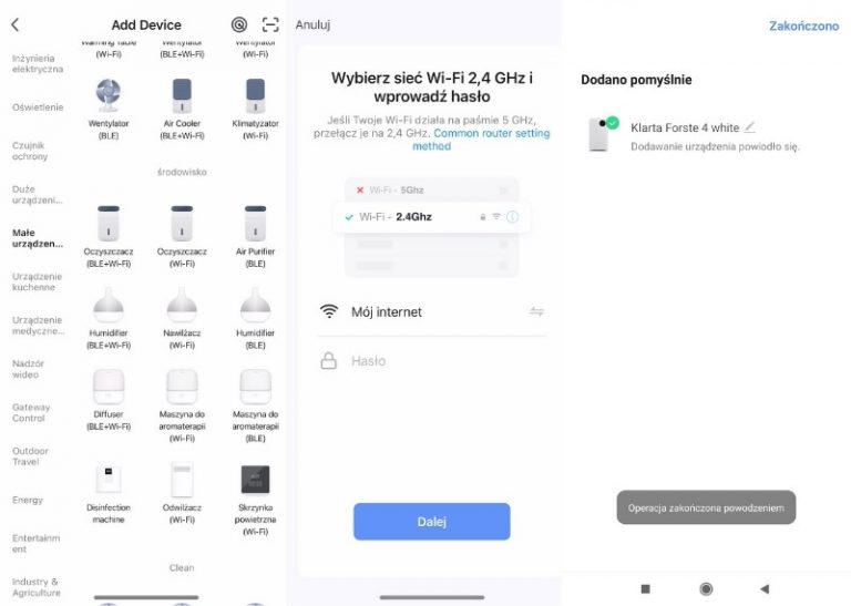 Dodawanie Klarty Forste 4 do aplikacji Tuya Smart Life. Materiały własne Ranking-oczyszczaczy.pl