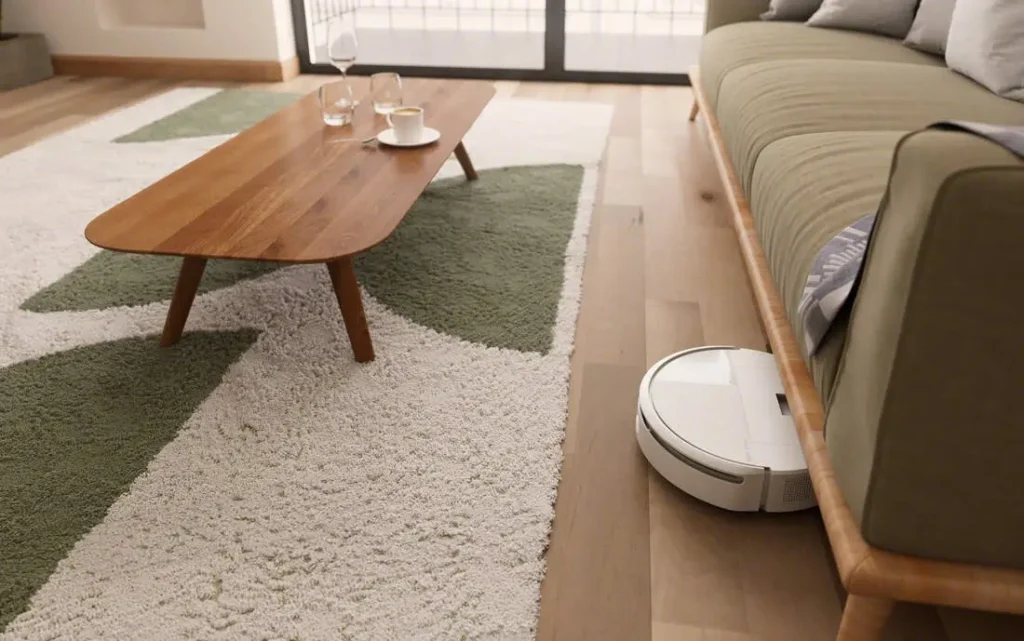 iRobot Roomba 205 salon odkurzanie pod kanapą.