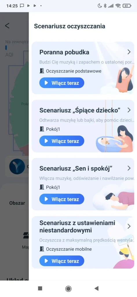 Predefiniowane tryby pracy w aplikacji Ecovacs Home.