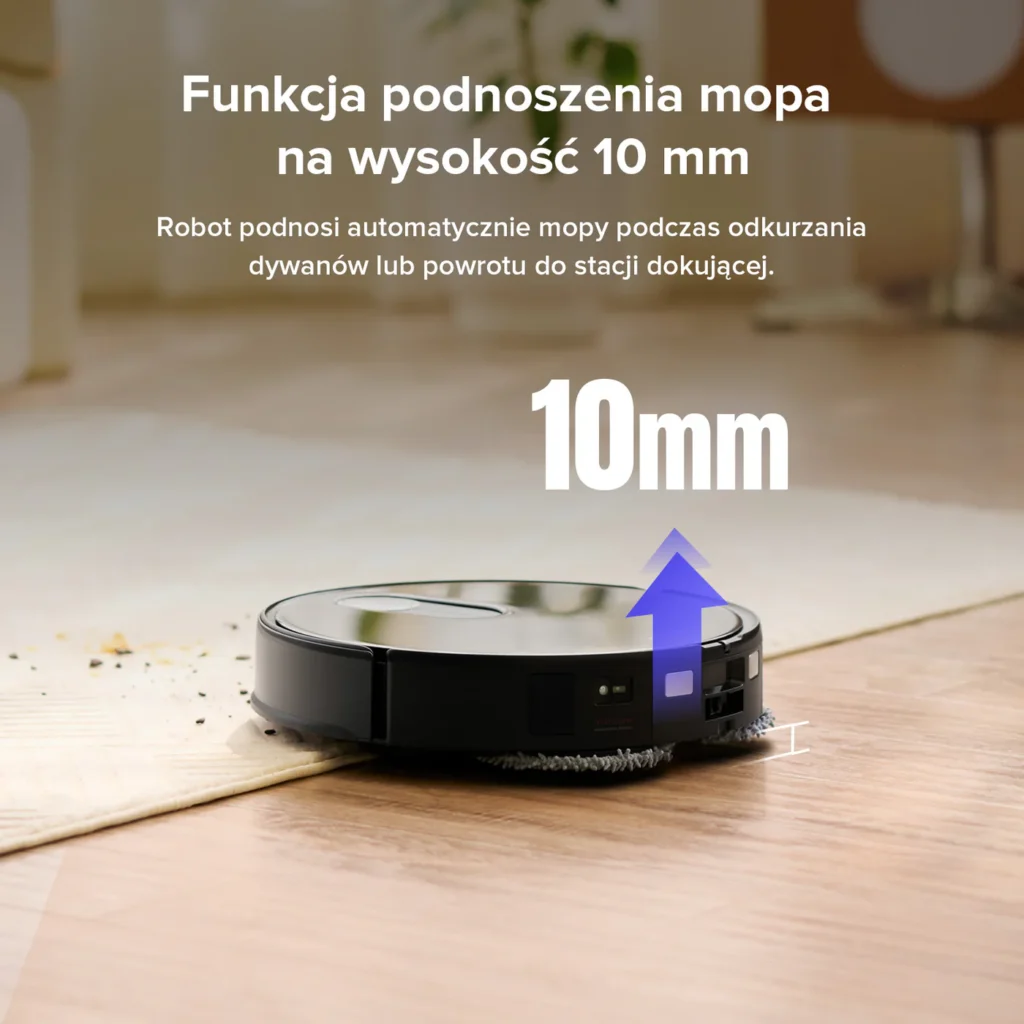 Unoszenie mopów na wys. 10 mm przez Roborock QRevo Slim